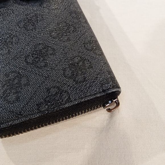 GUESS Black Floral Zip Around Wallet Monogram Faux Leather Logo Design - Picture 3 of 6